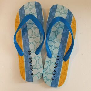 Coach Signature Flip Flops Womens Size 10B Sandals Blue & Yellow ZAK COACH